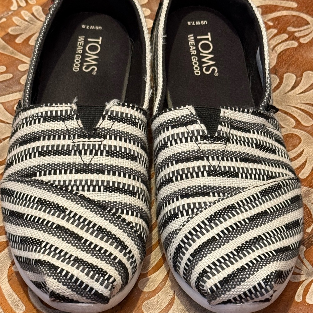 Toms Black and White Striped Flats